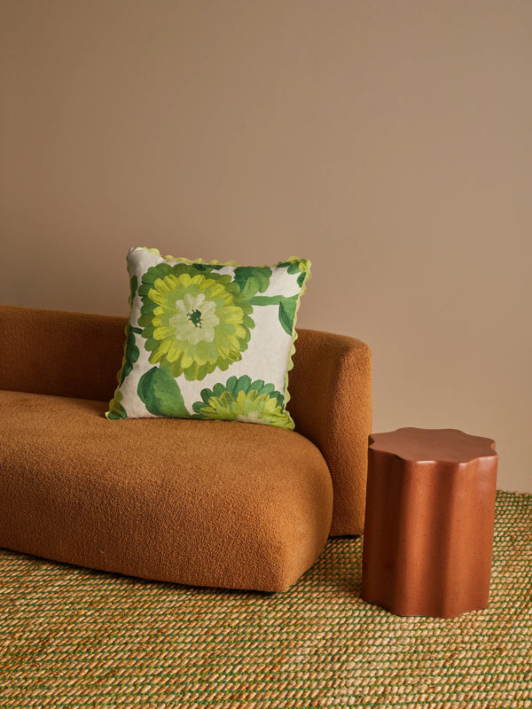 Dahlia Green Linen Cushion