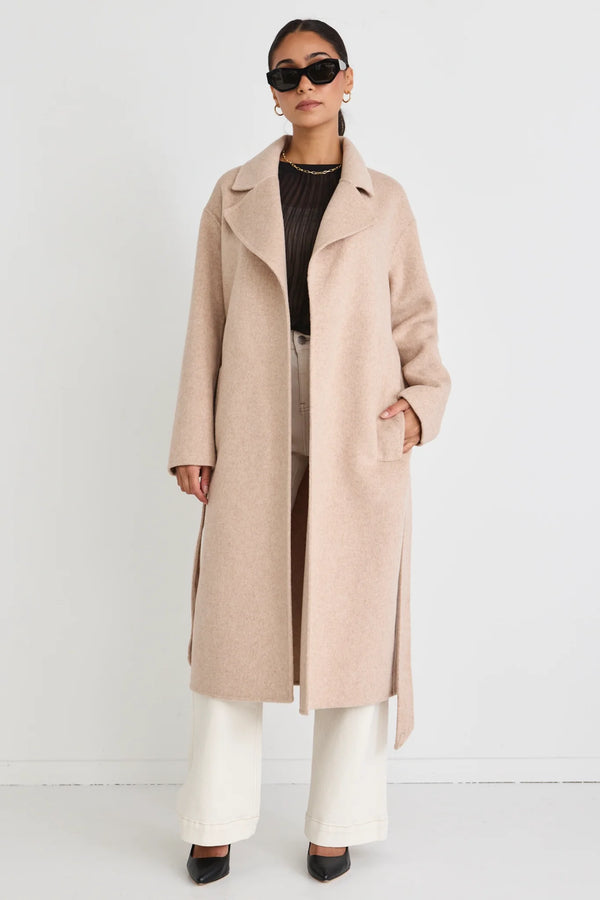 Geneva Oat Wool Blend Belted Coat