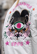 Oversize Bomber Jacket Stitched Heart