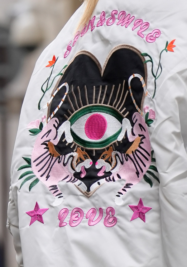 Oversize Bomber Jacket Stitched Heart