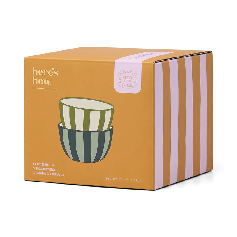 The Bella Set of 2 Dipping Bowls - Green + Blue  Stripe