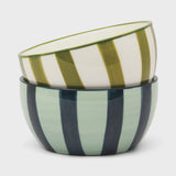 The Bella Set of 2 Dipping Bowls - Green + Blue  Stripe