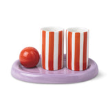 The Lily Mae Ceramic Tequila Shot Glass Set w/ Tray and Shaker - Poppy + Lilac