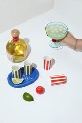The Lily Mae Ceramic Tequila Shot Glass Set w/ Tray and Shaker - Poppy + Lilac
