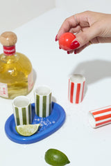 The Lily Mae Ceramic Tequila Shot Glass Set w/ Tray and Shaker - Cobalt + Olive
