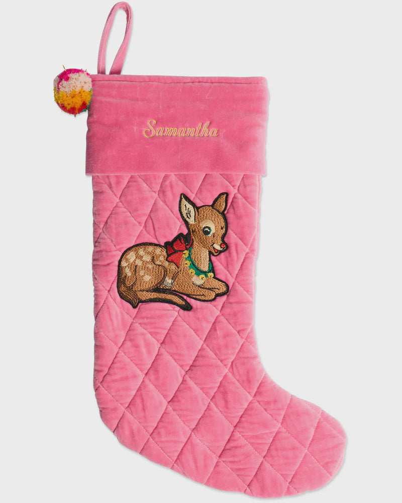 Rudolph Embroidered Velvet Stocking