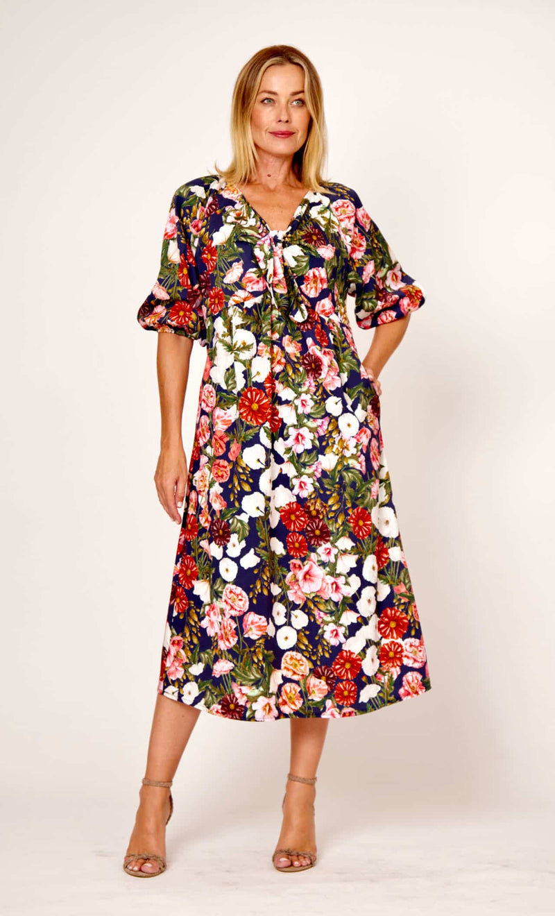 Floral Printed  Tied Neckline Dress