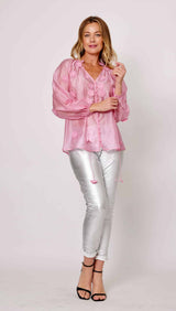 Silk Blend Flower Shirt - Candy Pink