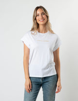 Cuff Sleeve T-Shirt - White with Gold Logo