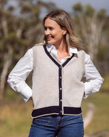 Merino Wool Spliced Button Front Vest - Natural/Navy