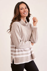 Roll Neck Stripe Sweater - Natural/Cream