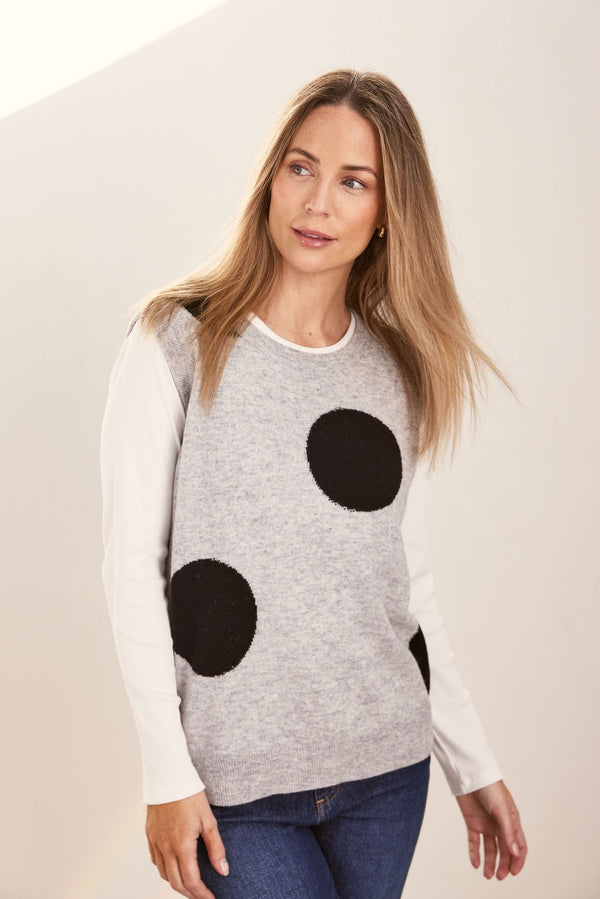 Wool Blend Spot Vest - Silver/Black