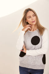 Wool Blend Spot Vest - Silver/Black