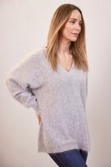 Angora Nylon Dolman Sleeve Sweater - Silver