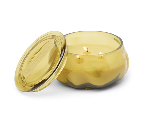 Basalt Yellow 10oz Organic Shaped Tinted Glass  Candle - Tobacco Patchouli