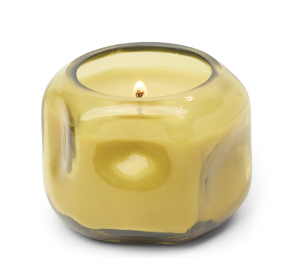 Basalt Yellow 5oz Organic Shaped Tinted Glass  Candle - Tobacco Patchouli