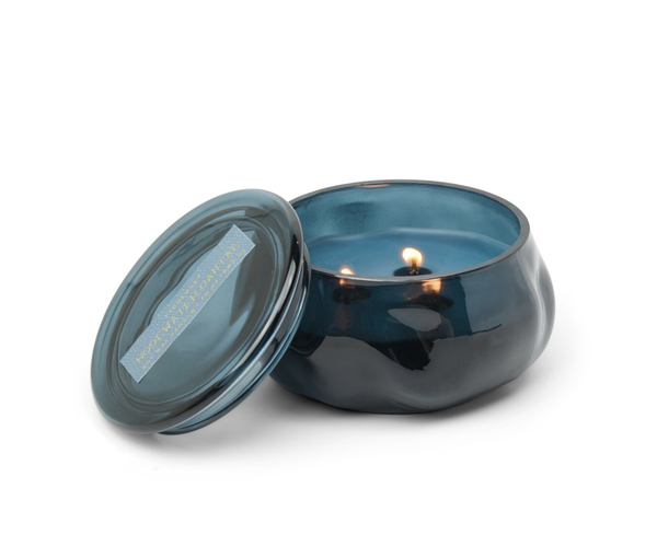 Basalt Navy 10oz Organic Shaped Tinted Glass  Candle - Rosewater Santal