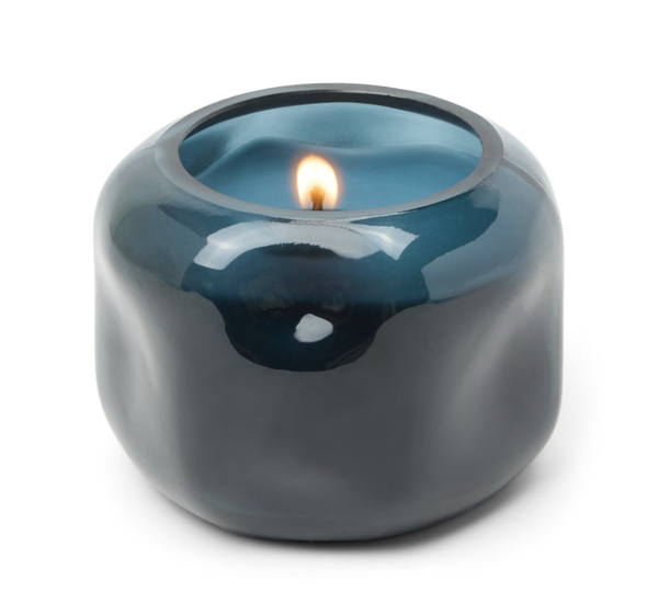Basalt Navy 5oz Organic Shaped Tinted Glass  Candle - Rosewater Santal