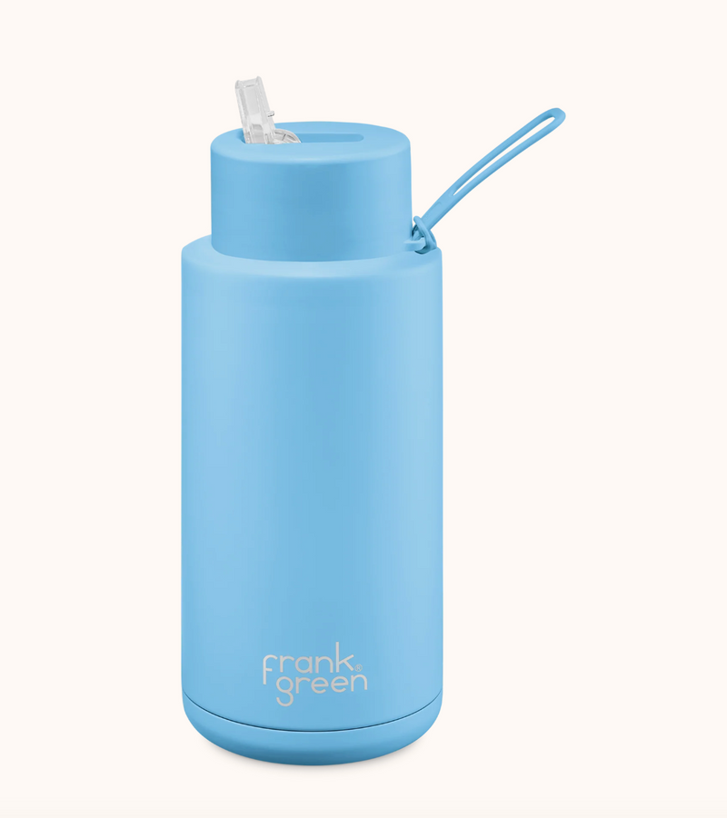 Ceramic Reusable Bottle with Straw Lid 1L - Sky Blue