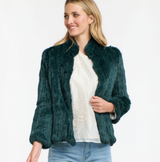High Neck Fur Jacket - Forest