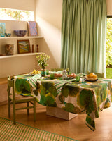 Wild Pansy Verde Linen Tablecloth