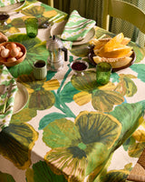Wild Pansy Verde Linen Tablecloth