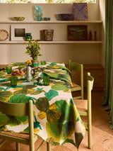 Wild Pansy Verde Linen Tablecloth