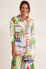 Linen Collared Shirt - Motel Print