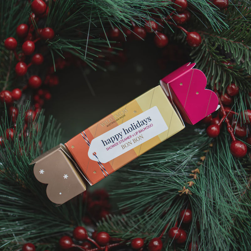 Happy Holidays Shower Steamer x Mini Lip Balm Bon Bon