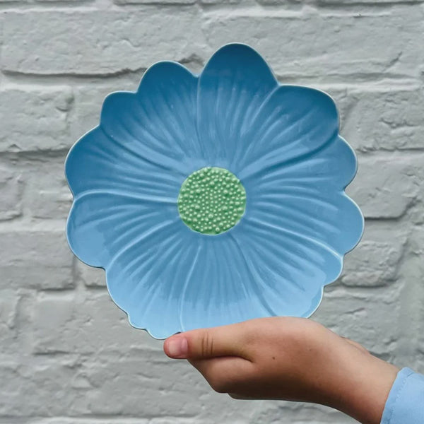 Small Flower Plate - Blue with Green Centre