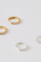 Hoop Earrings with White CZ - Silver Plated