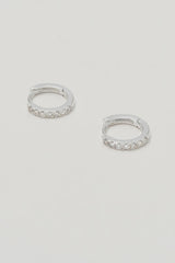 Hoop Earrings with White CZ - Silver Plated