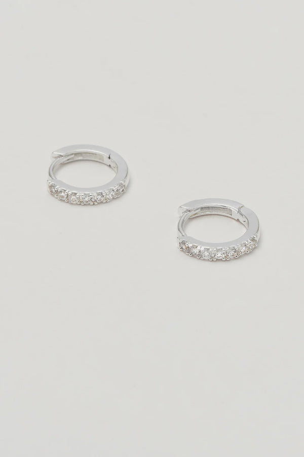 Hoop Earrings with White CZ - Silver Plated