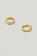 Hoop Earrings with White CZ - Gold Plated