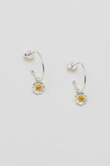 Wildflower Drop Hoop Earrings Gold and Silver Plated