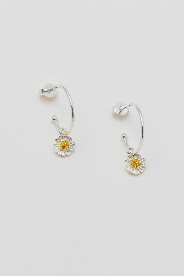 Wildflower Drop Hoop Earrings Gold and Silver Plated