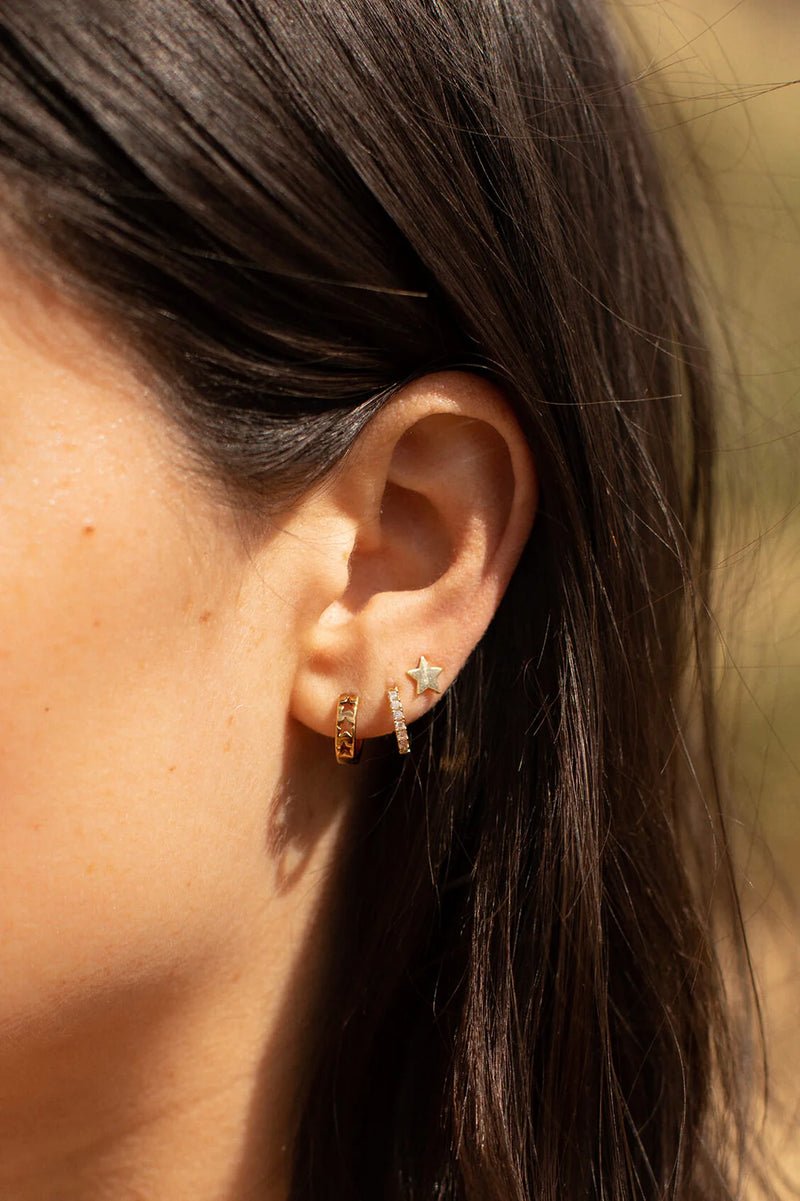 Hoop Earrings with White CZ - Gold Plated