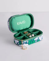 Tumbling Flowers Green Travel Velvet Jewellery Box