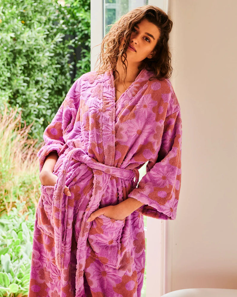 Peach Fleur Terry Bath Robe S/M