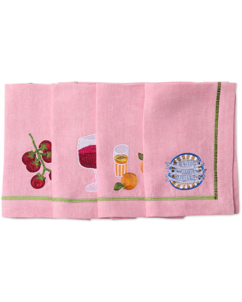 Supper Club Embroidered Linen 4P Napkin Set