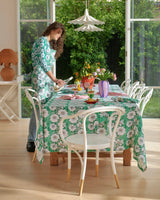 Tumbling Flowers Green Linen Tablecloth