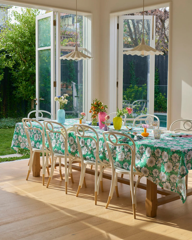 Tumbling Flowers Green Linen Tablecloth