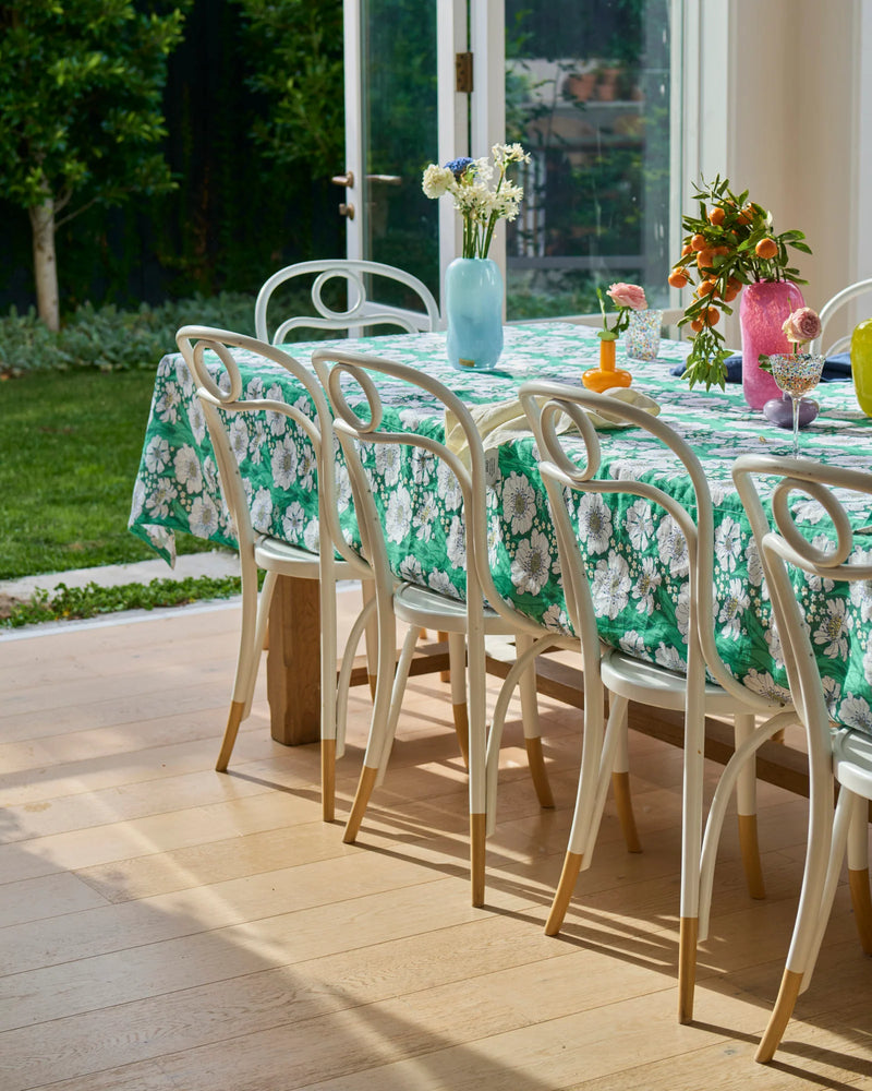 Tumbling Flowers Green Linen Tablecloth