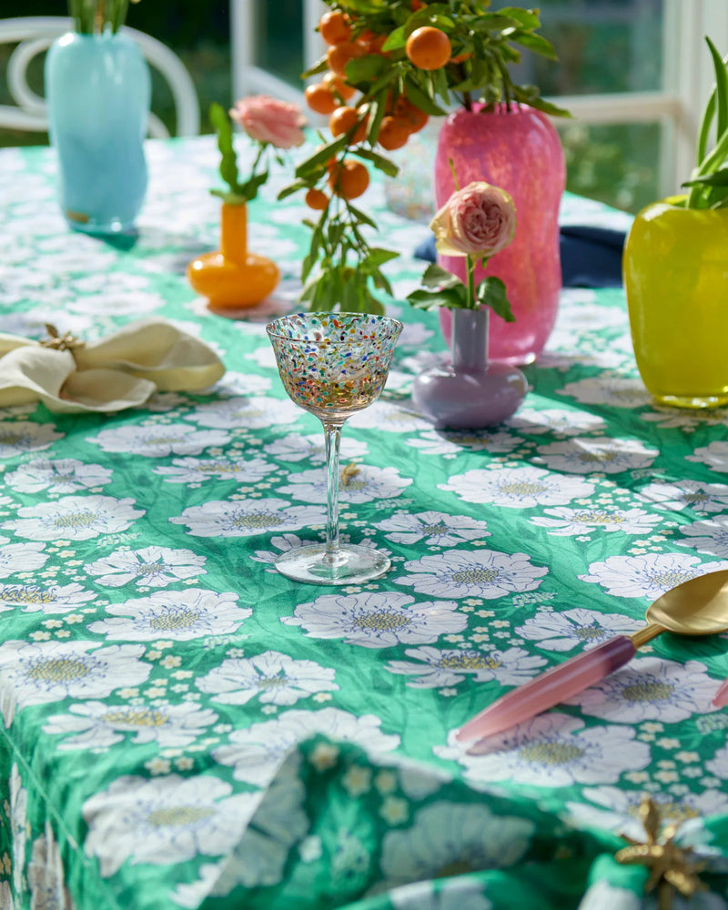 Tumbling Flowers Green Linen Tablecloth