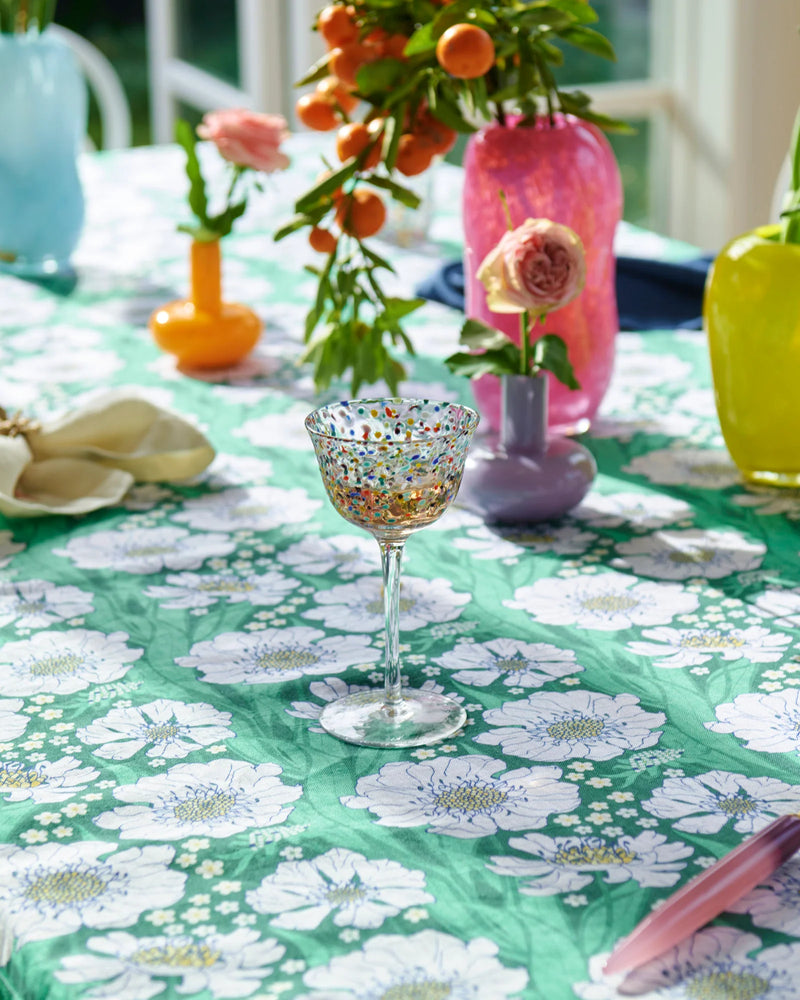 Tumbling Flowers Green Linen Tablecloth