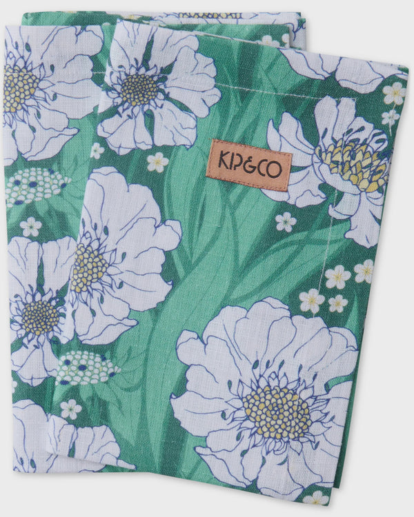 Tumbling Flowers Green Linen 4P Napkin Set