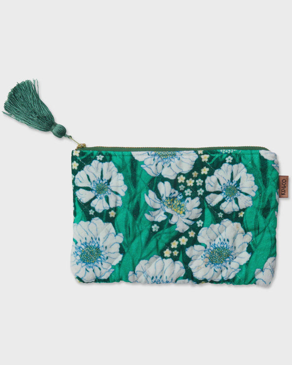 Tumbling Flowers Green Velvet Cosmetics Purse