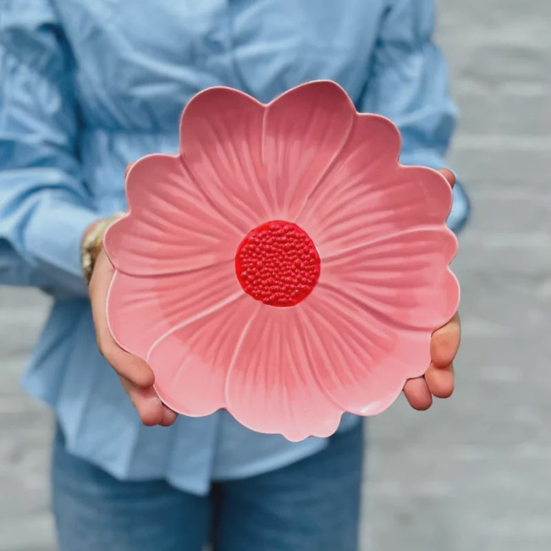 Small Flower Plate - Pink with Red Centre