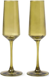 The Luna Champagne Flutes - Set of 2 Olive