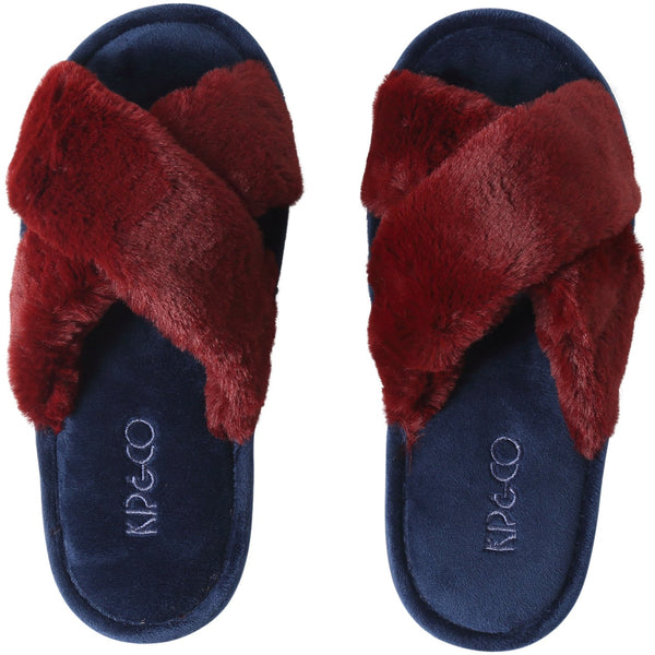 Midnight blue and merlot adults slippers